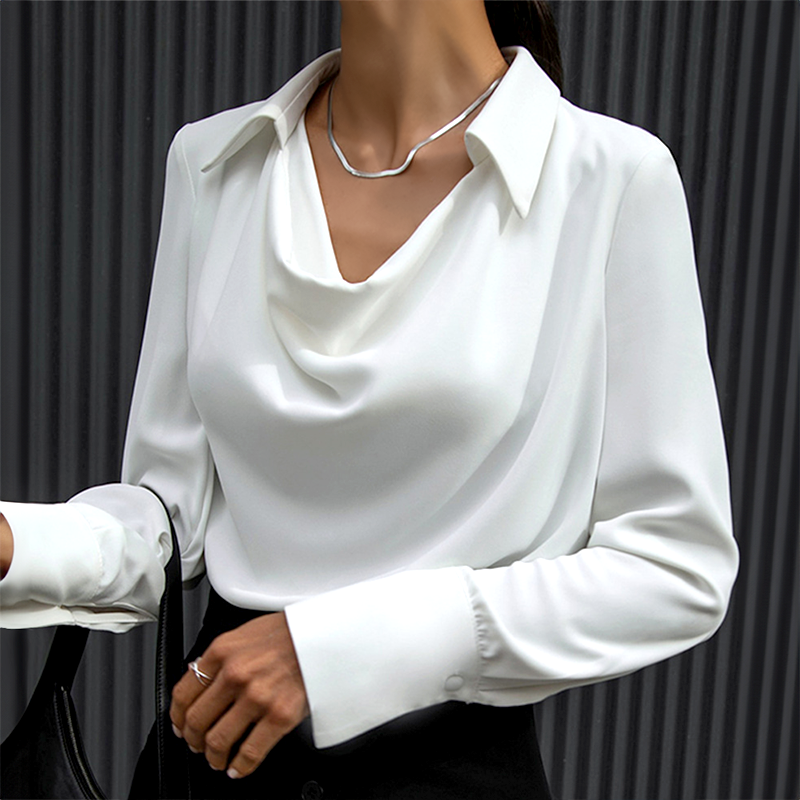 Witte Blouse Dames Watervalhals | Elegante Kantooroutfit 3