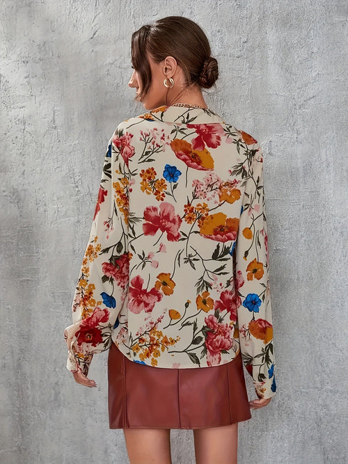Witte Blouse Dames | Bloemenprint Elegante Top 1