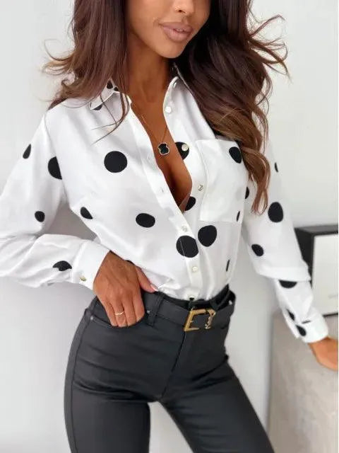 Witte Blouse Dames met Stippen | Elegante Mode Blouse 2