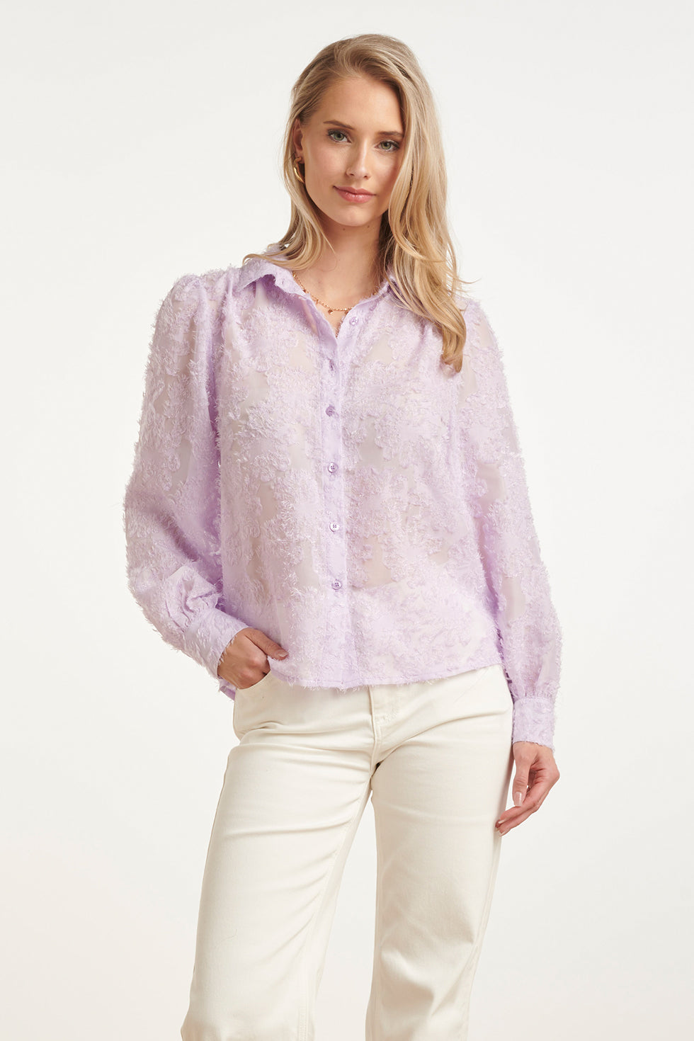 Witte Blouse Met Reliëfprint | Blouse Dames 0