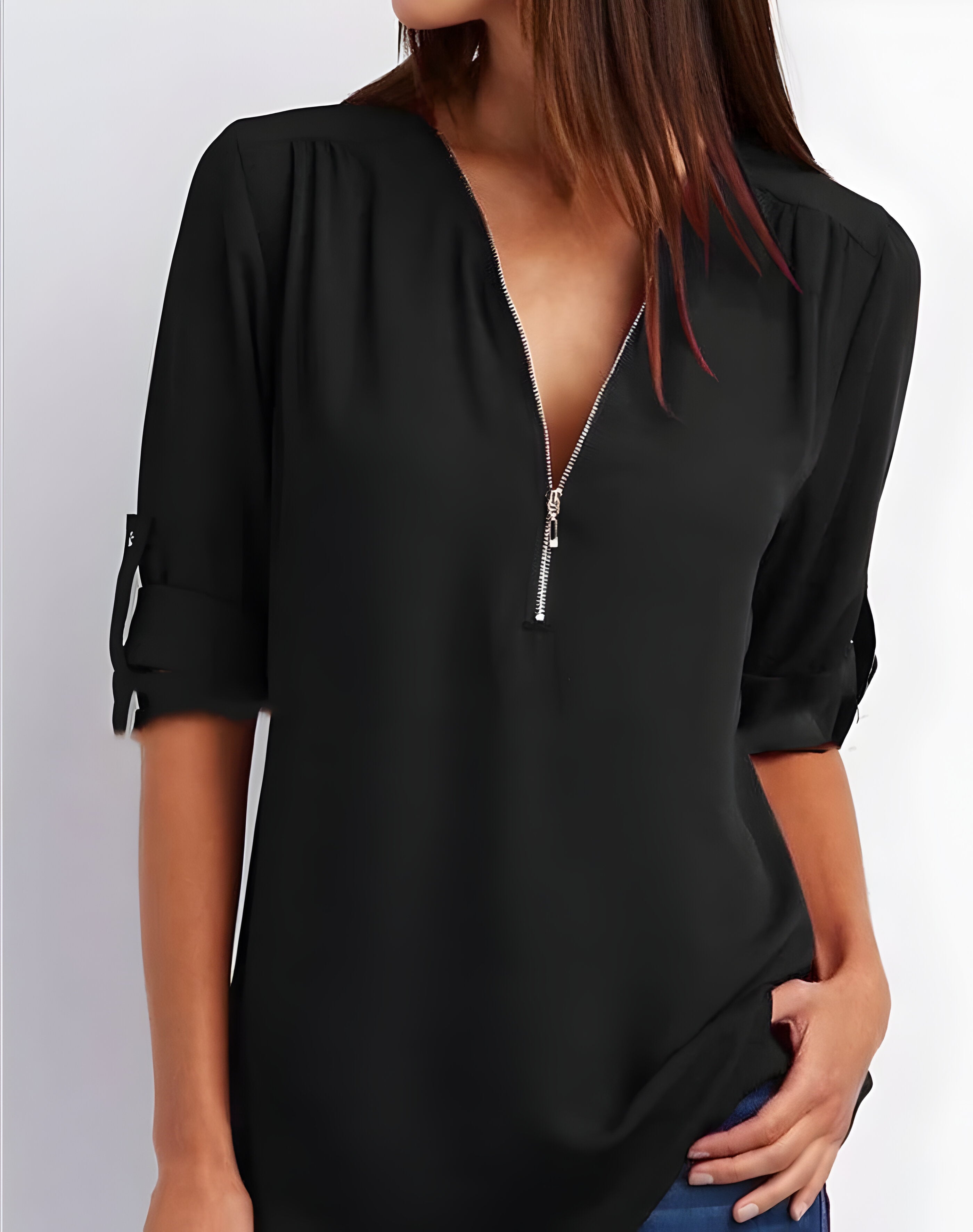 Witte Dames Blouse Korte Mouw | Modern Met Ritssluiting 13
