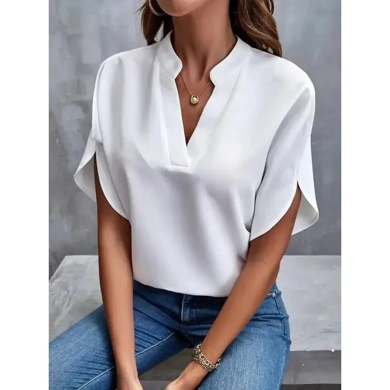 Witte Dames Blouse V-hals Splitmouwen | Stijlvolle Damesblouse 0