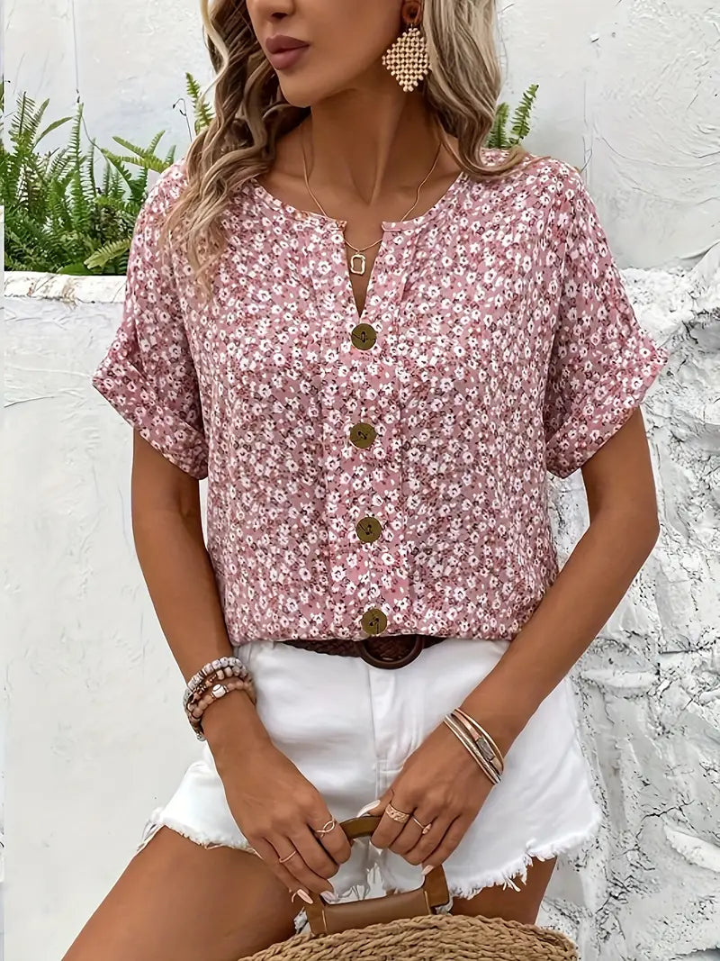 Wolena Bloemenknopen Top | Dames Top met Ademend Comfort 4