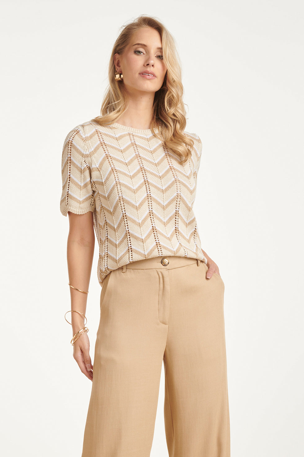 Zigzag Gebreide Top met Ajourdetails | Damesmode Top 1