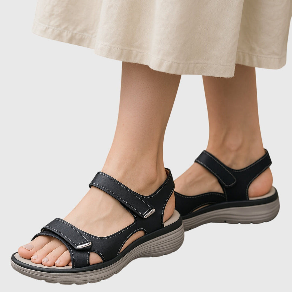 Zomer | Zwarte Dames Sandalen Open Teen Klittenband 3