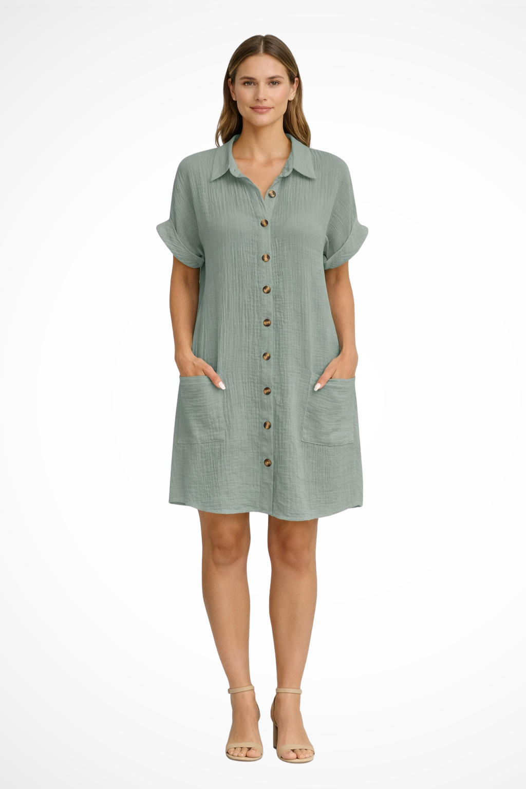 Zomerzon | Zomerjurk Dames Knoop Voorkant Korte Mouwen 1