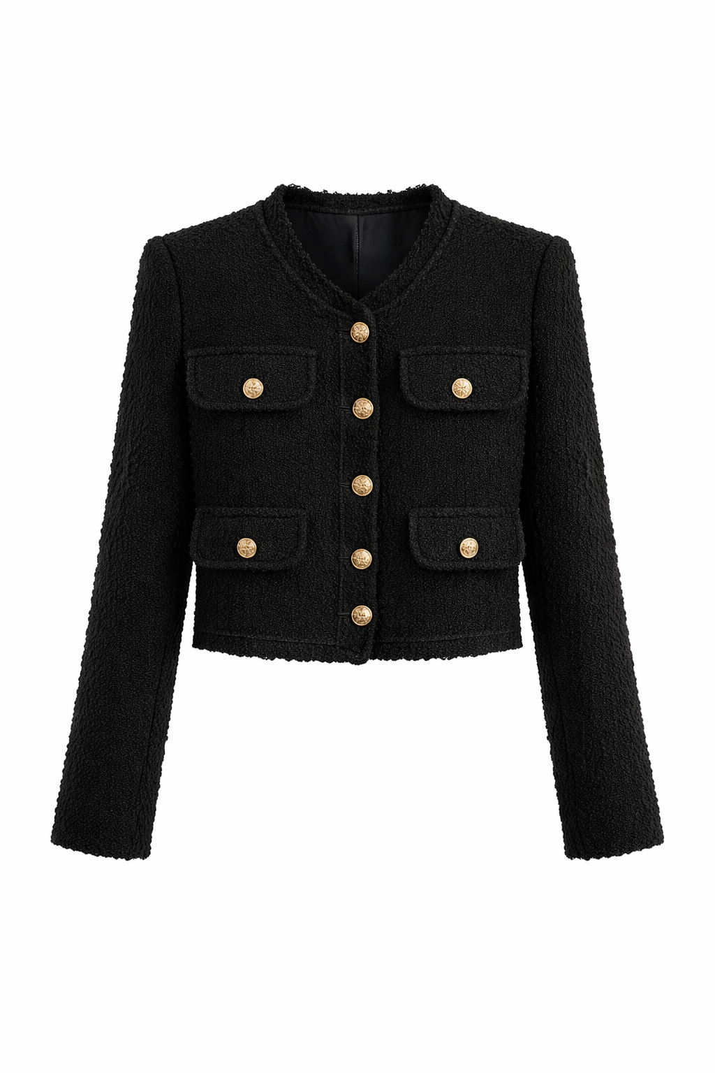 Zwarte Blazer Dames | Luxe Tweed Cropped Jasje 0