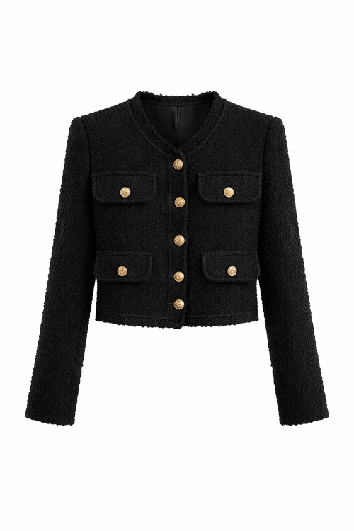 Zwarte Blazer Dames | Luxe Tweed Cropped Jasje 0