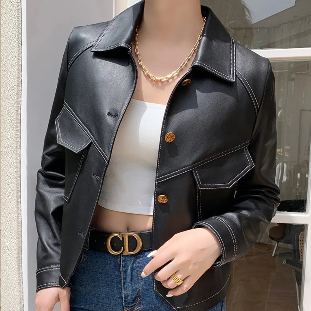 Zwarte Blazer Dames | Vegan Leren Korte Blazer 6
