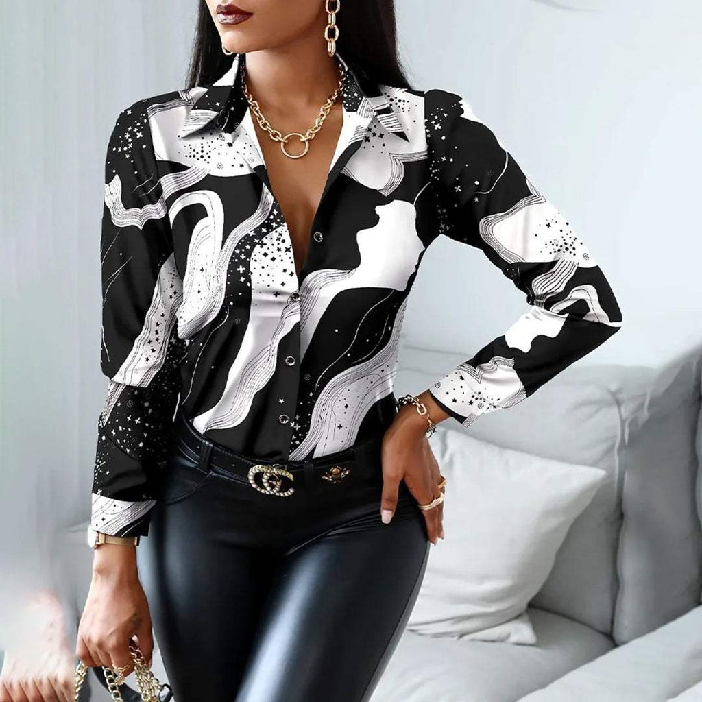 Zwarte Blouse Dames | Abstracte Print Mode Blouse 1