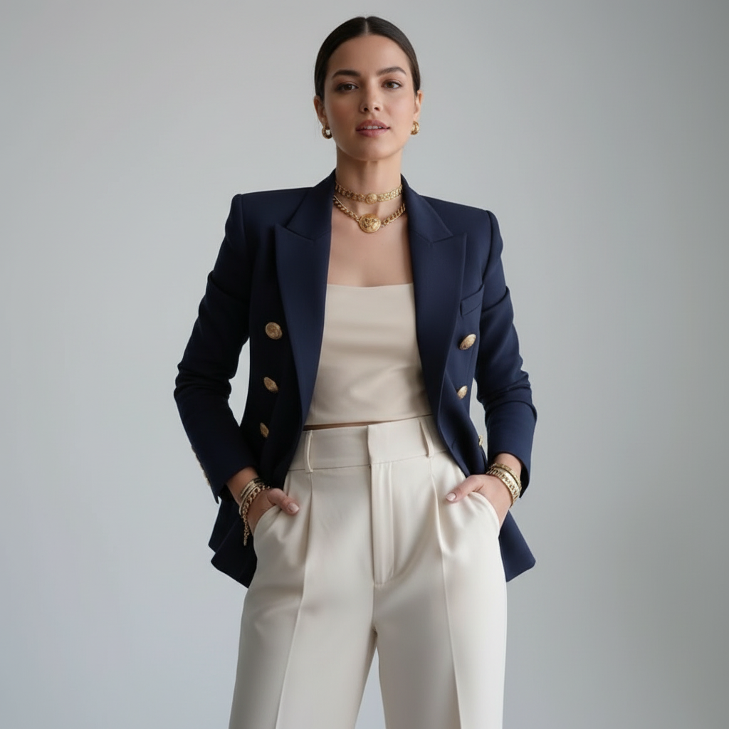 Zwarte Dames Blazer met Goudkleurige Knopen | Damesblazer 1