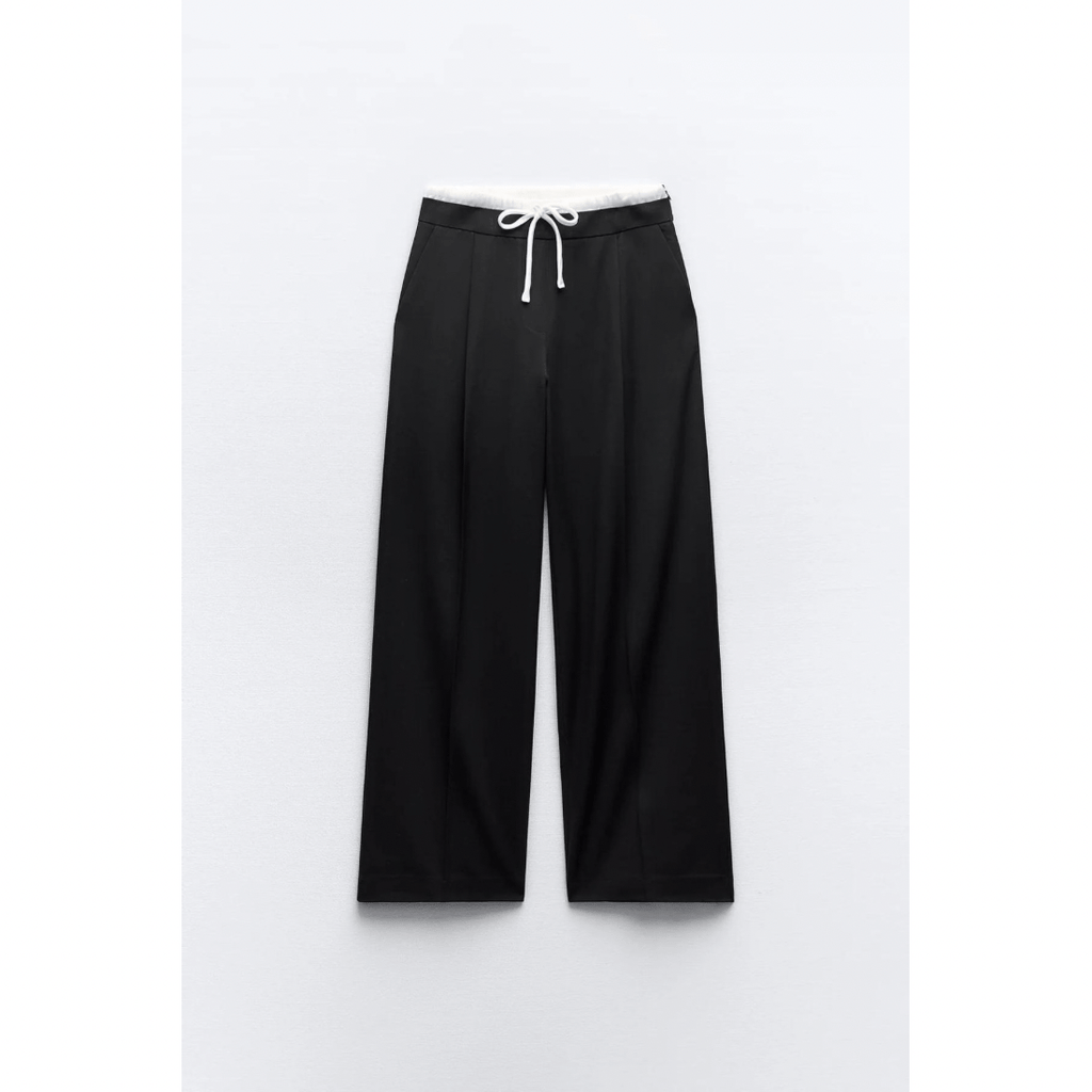 Zwarte Dames Broek Met Dubbele Tailleband | Regular Fit 0