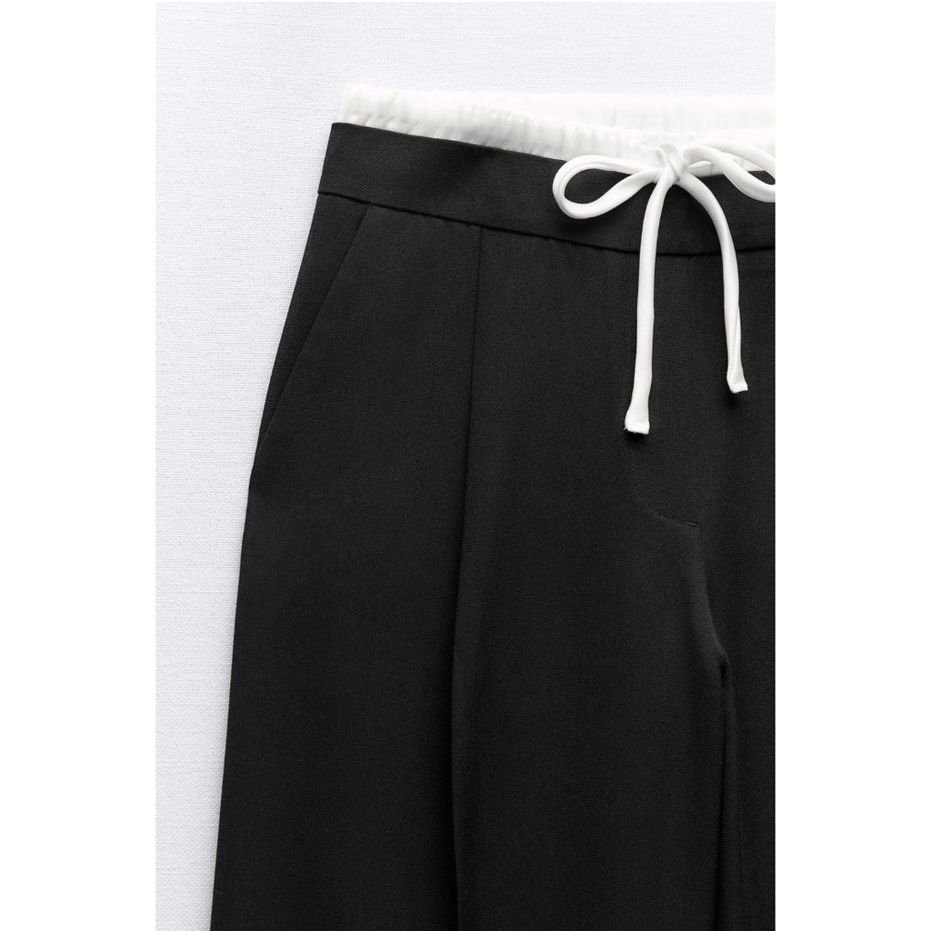Zwarte Dames Broek Met Dubbele Tailleband | Regular Fit 2