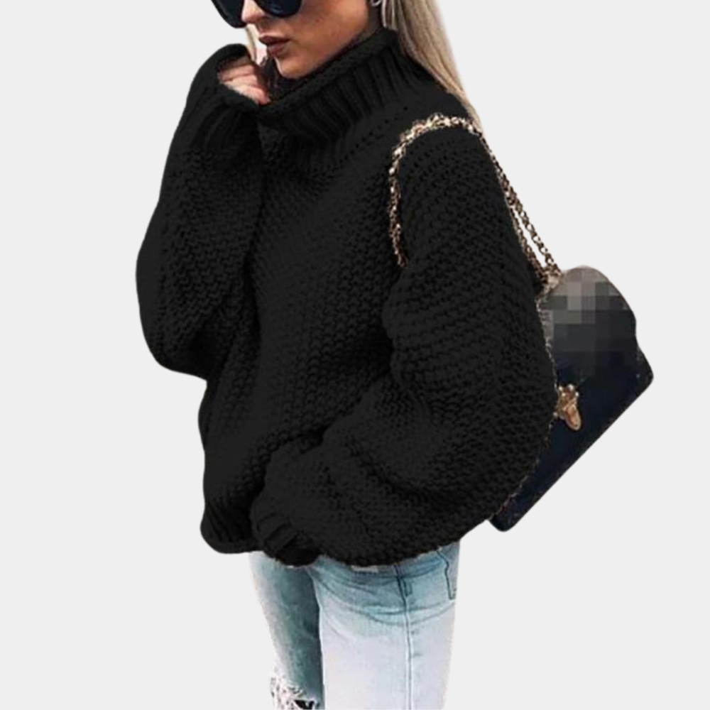 Zwarte Damestrui met Col | Oversized Gebreid voor Winter 2