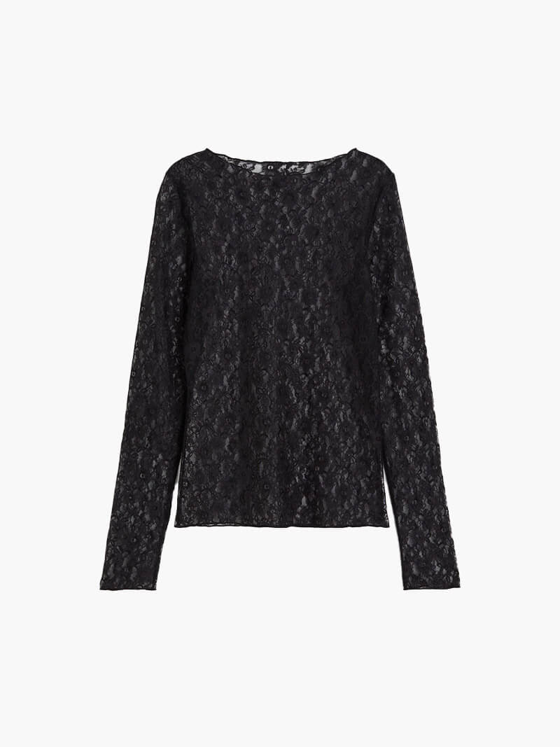 Zwarte Kant Top | Lange Mouw Dames Top 0