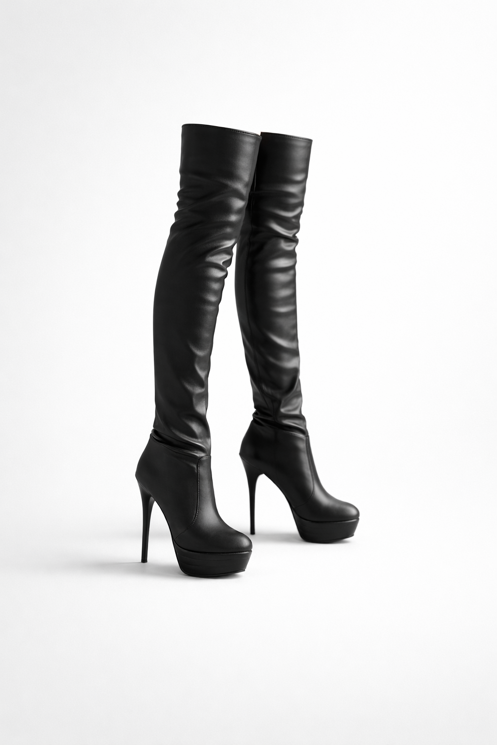 Zwarte Overknee Laarzen | Luxe Lederlook Heels 0