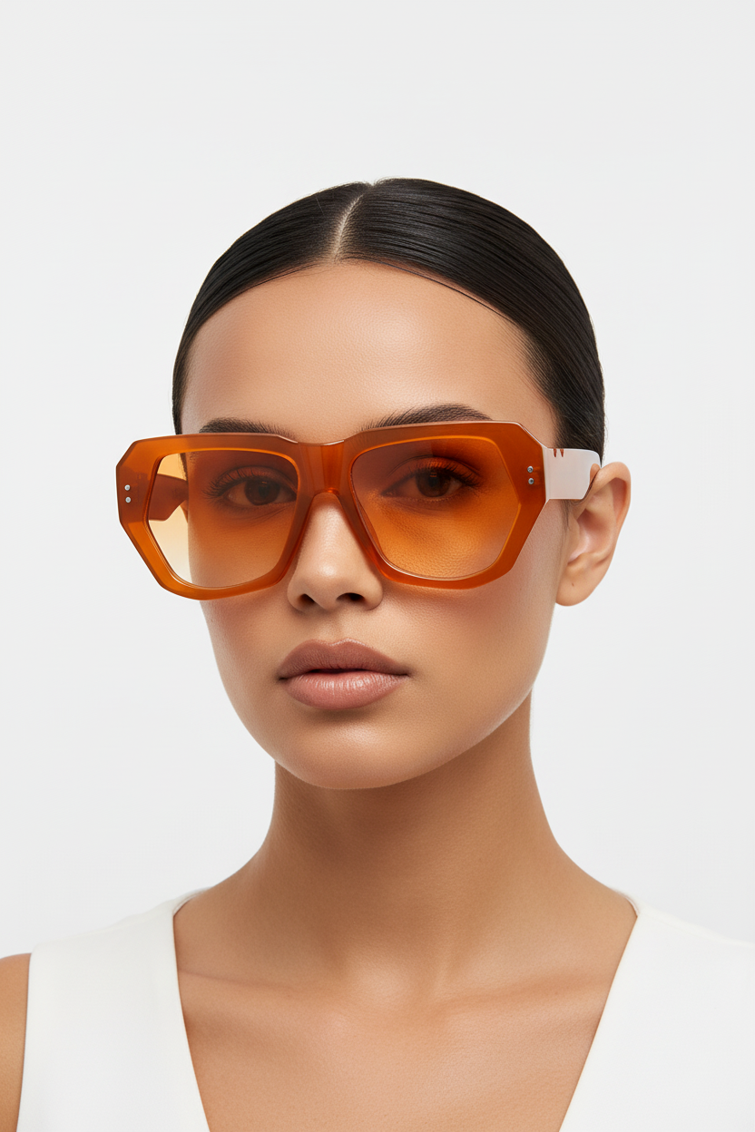 Amber oversized zonnebril close-up frontaal