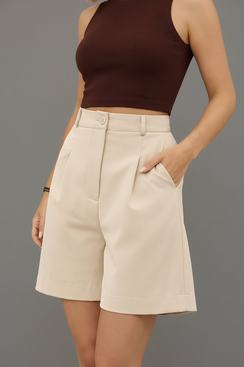 Beige korte broek - close-up frontaal