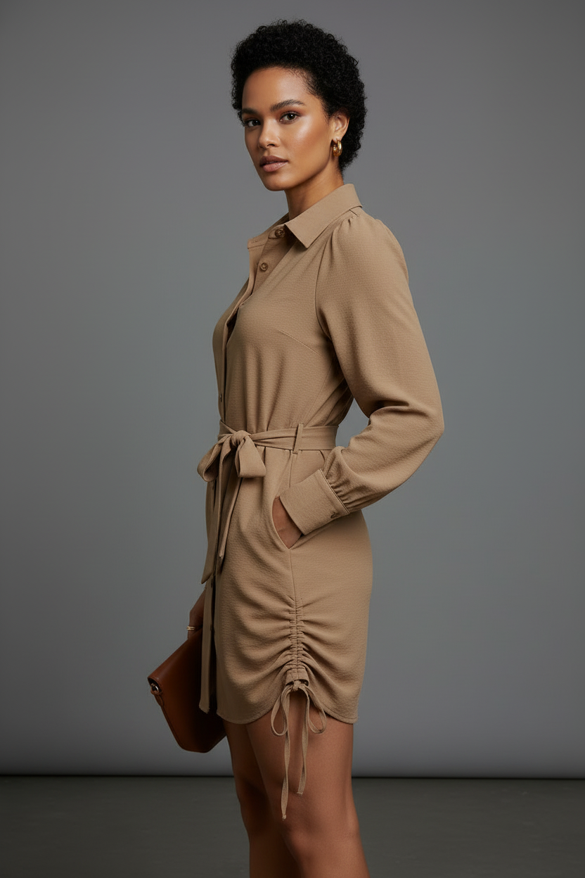 Beige shirt dress side view