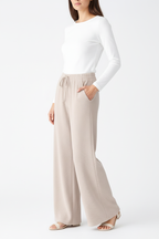Beige wide leg broek driekwart