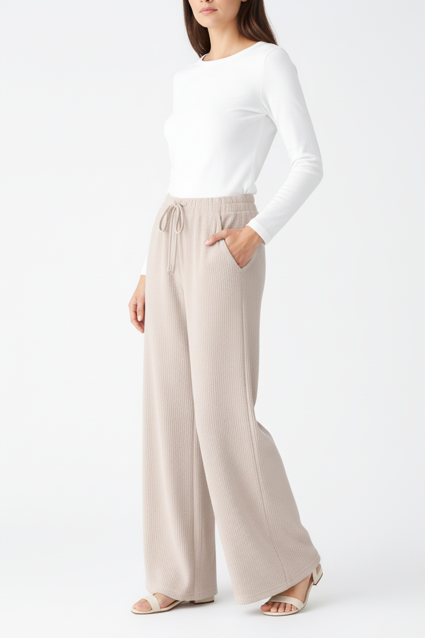 Beige wide leg broek driekwart