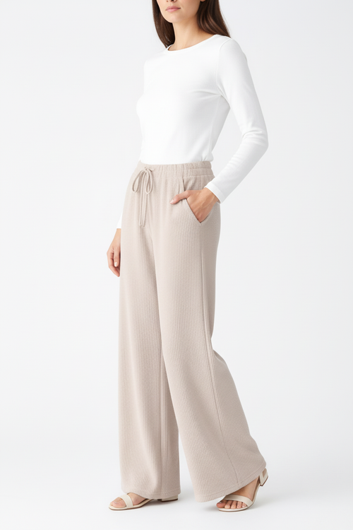 Beige wide leg broek driekwart