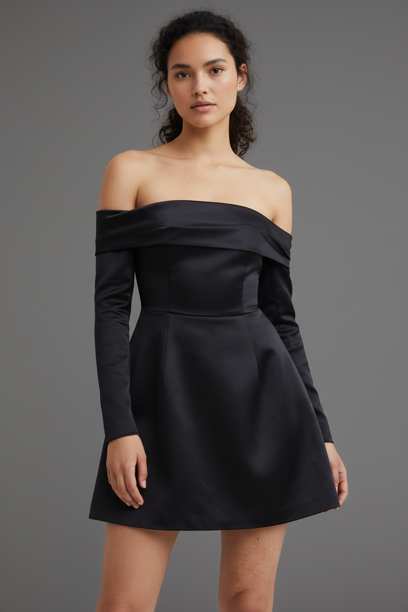 Black off-shoulder dress front view