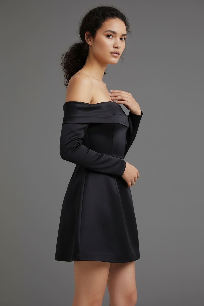 Black off-shoulder dress side view
