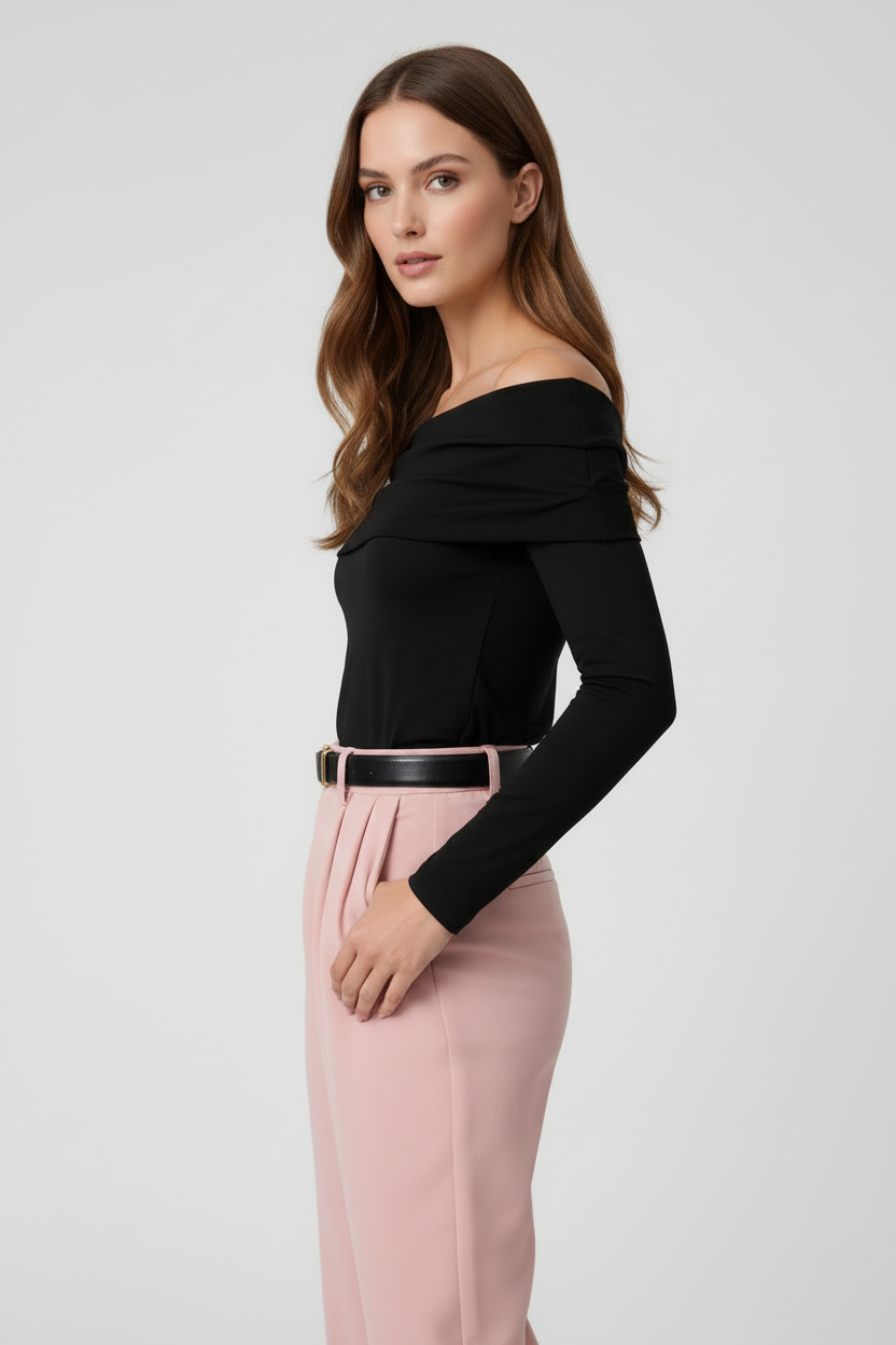 Black off-shoulder top side view