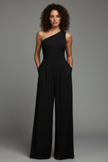 Black one-shoulder jumpsuit front view