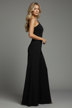 Black one-shoulder jumpsuit side view