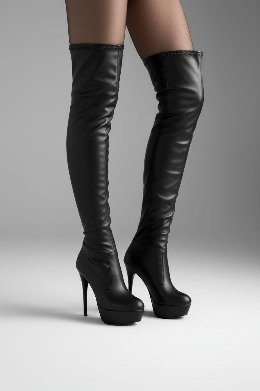 Black over-the-knee boots three-quarter view