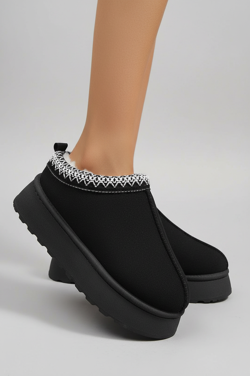 Black platform shoes close-up front view