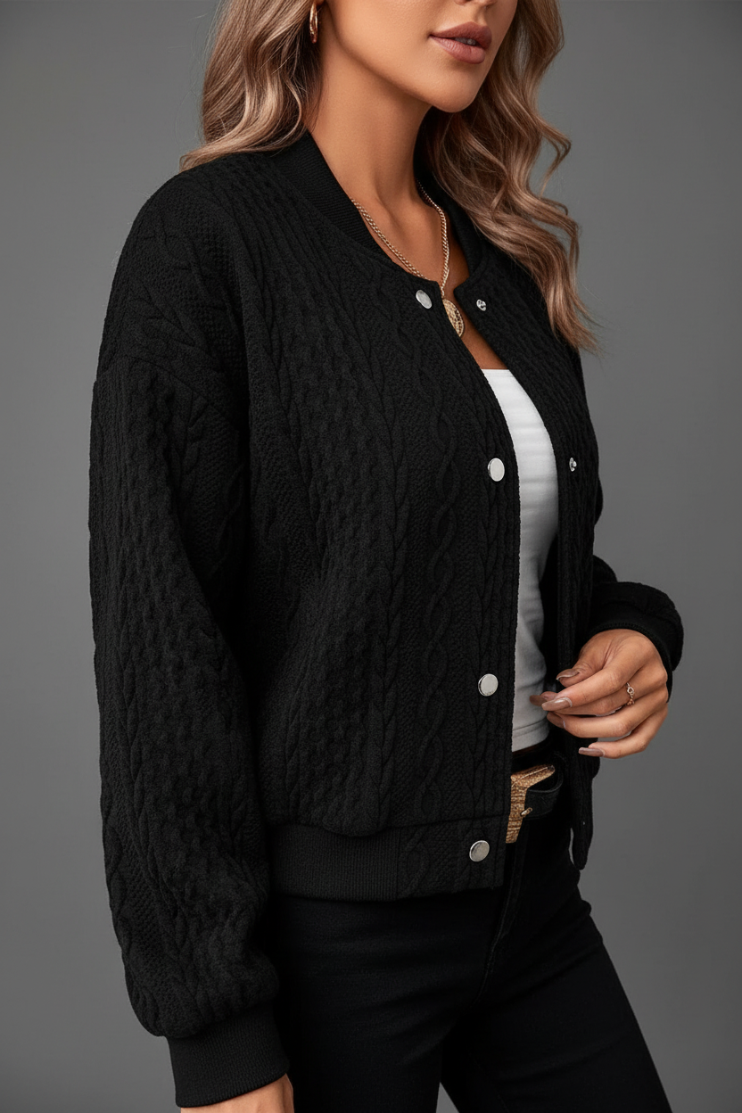 Black quilted jacket diagonal side angle