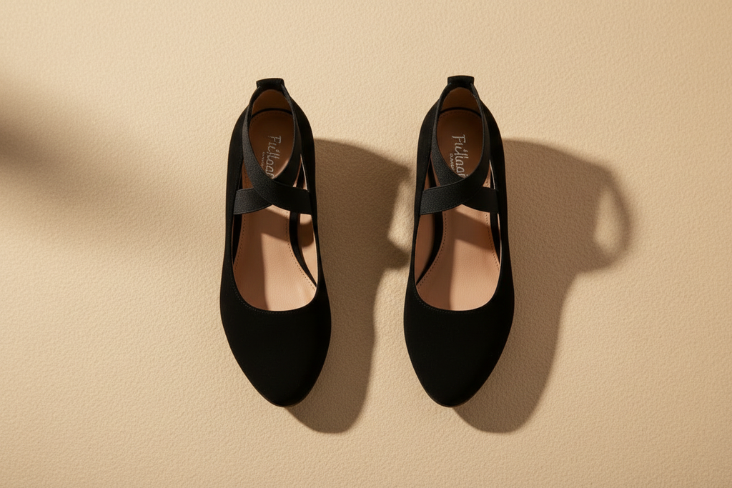 Black Wedge Shoes Front Angle