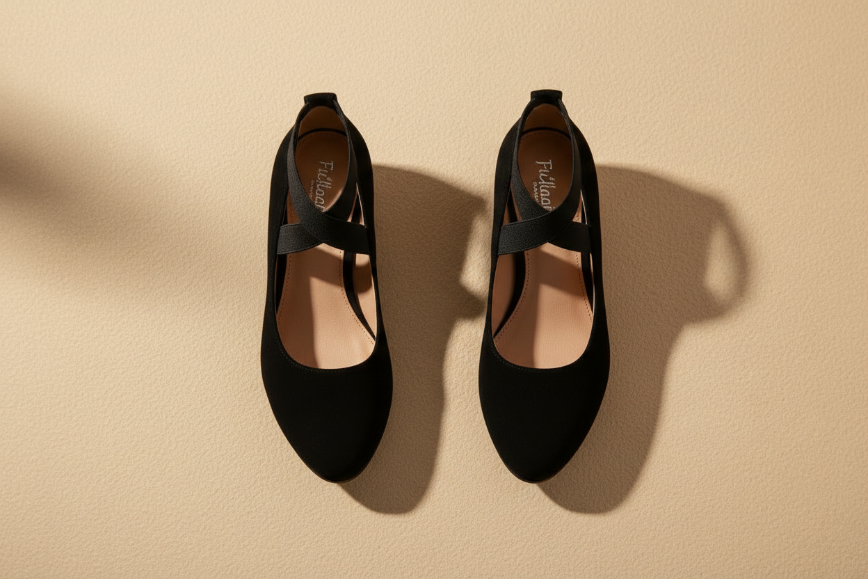 Black Wedge Shoes Front Angle