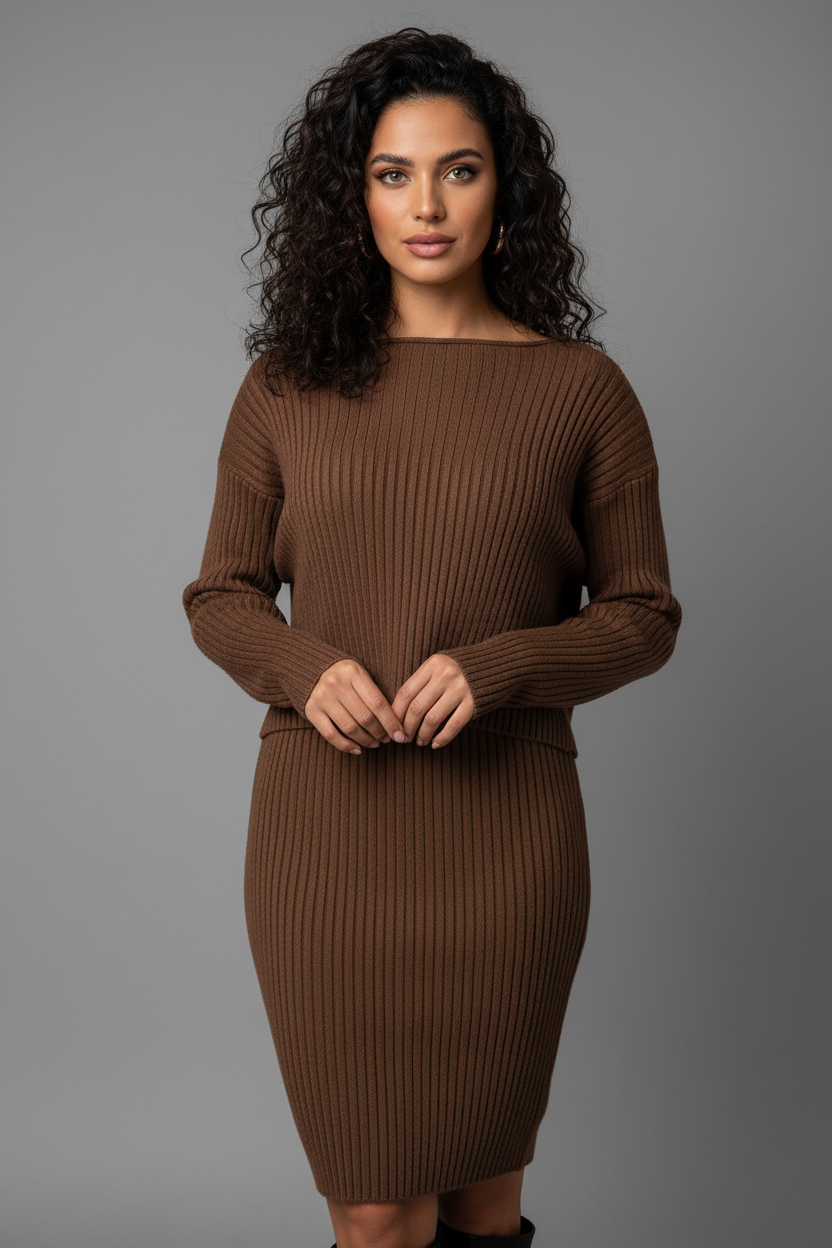 Brown knit dress front view