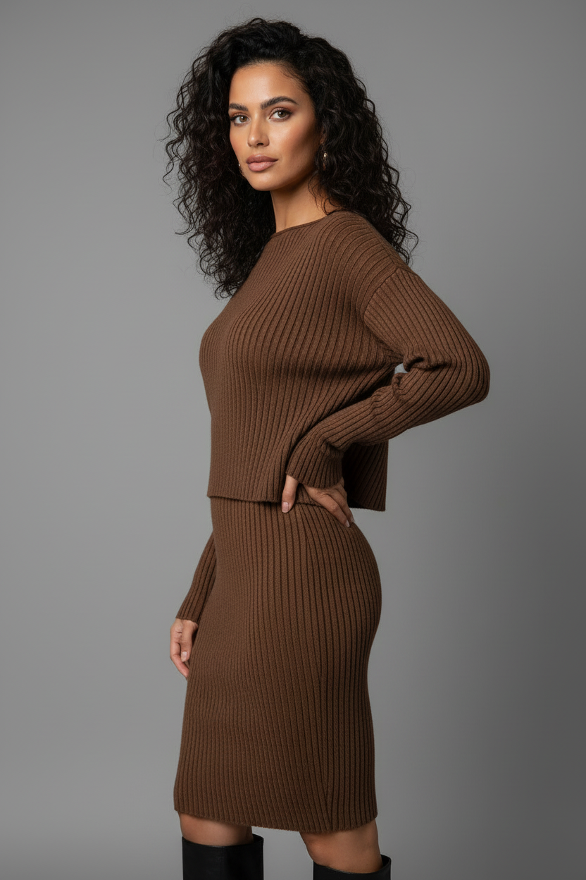 Brown knit dress side view