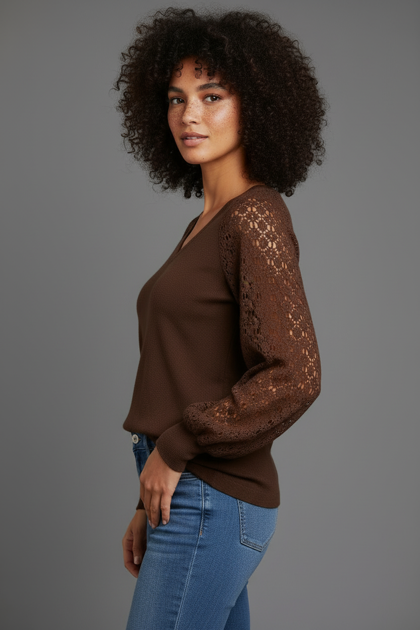 Brown lace sleeve top side same model