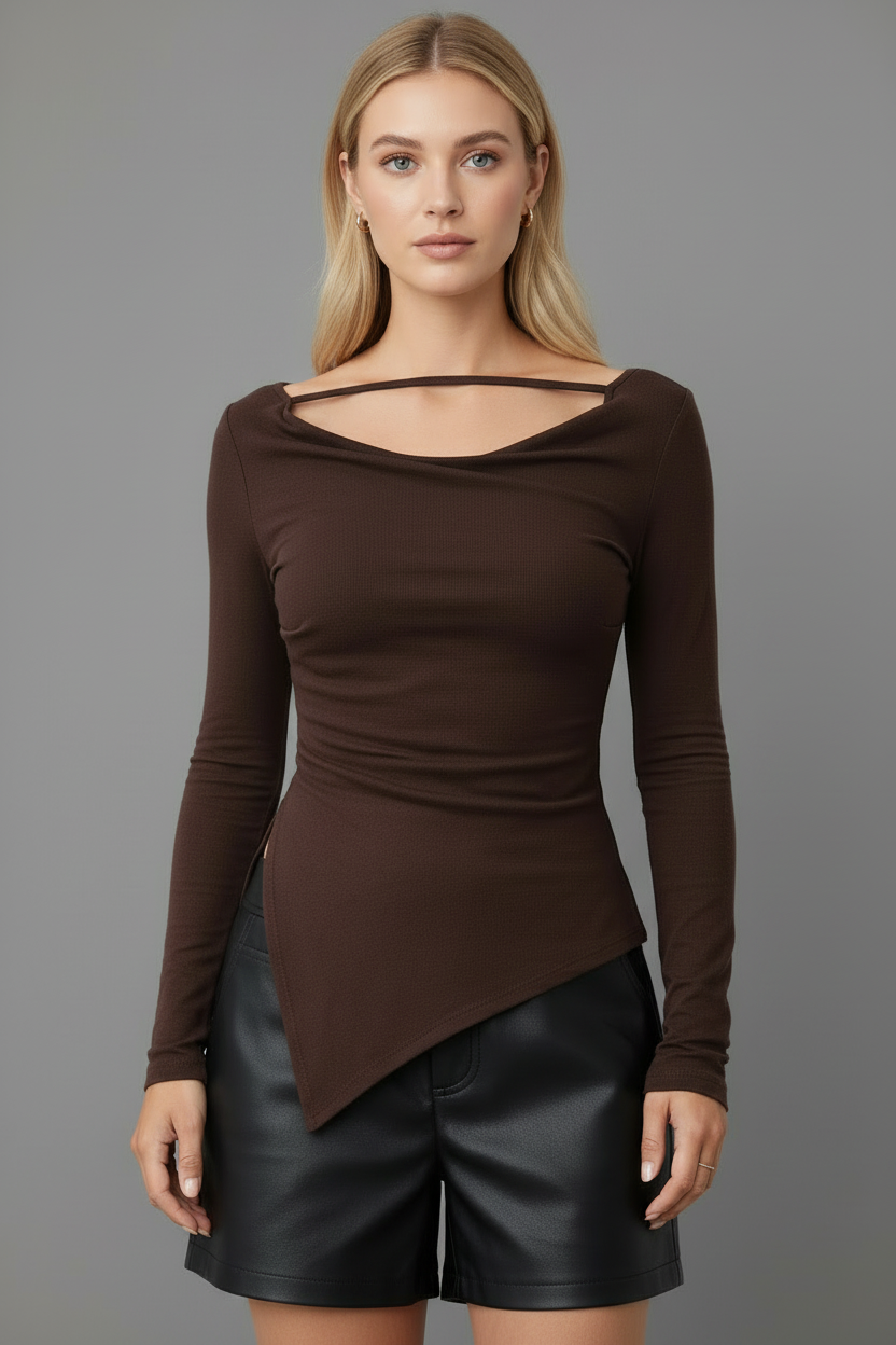 Bruine asymmetrische top blond frontaal