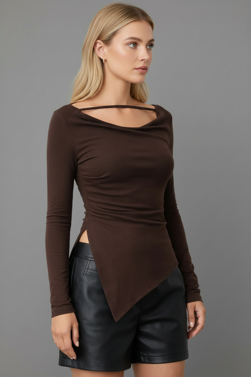 Bruine asymmetrische top blond zijkant