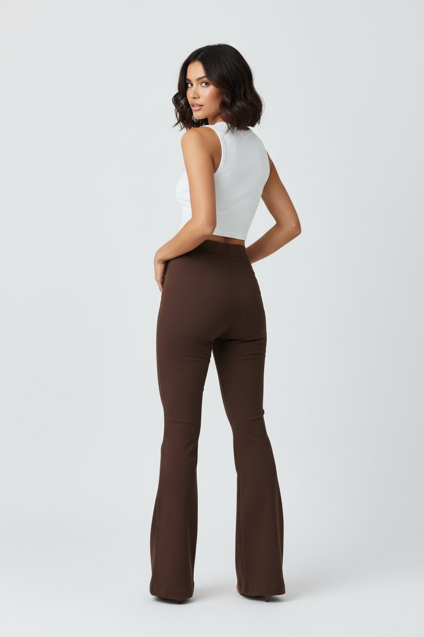 Bruine flared broek achterkant