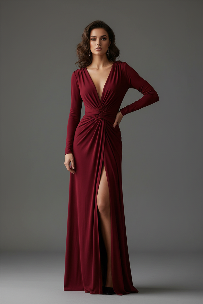 Burgundy maxi dress front view