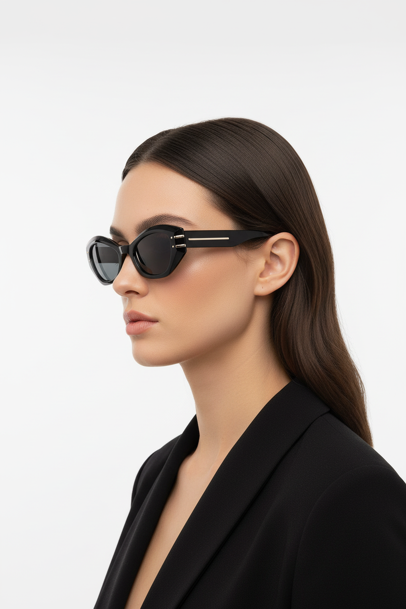 Cat-eye zonnebril close-up zijkant