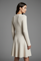 Cream beige cable knit sweater dress back angle