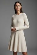 Cream beige cable knit sweater dress unique model grey background