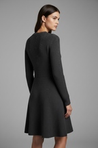 Dark grey cable knit sweater dress back angle