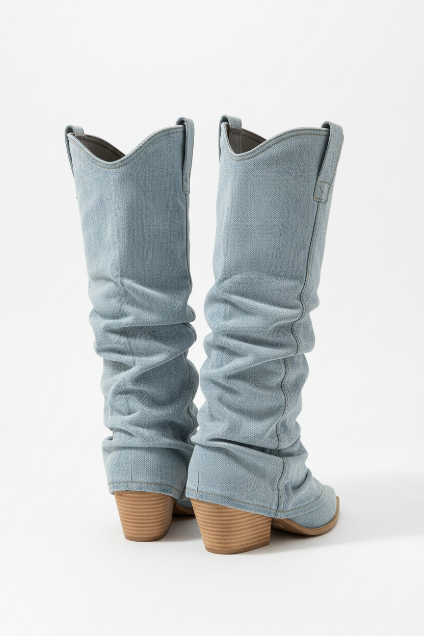 Denim cowboylaarzen achterkant