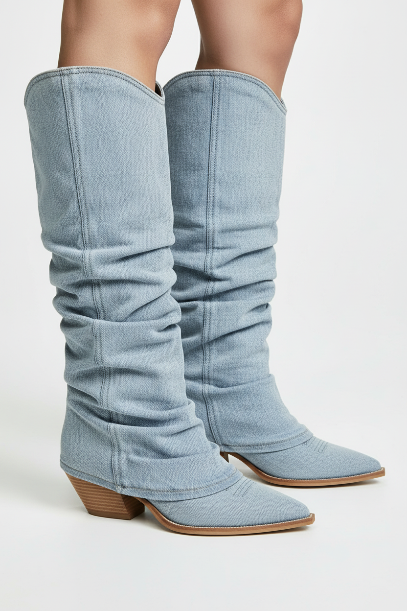 Denim cowboylaarzen zijkant