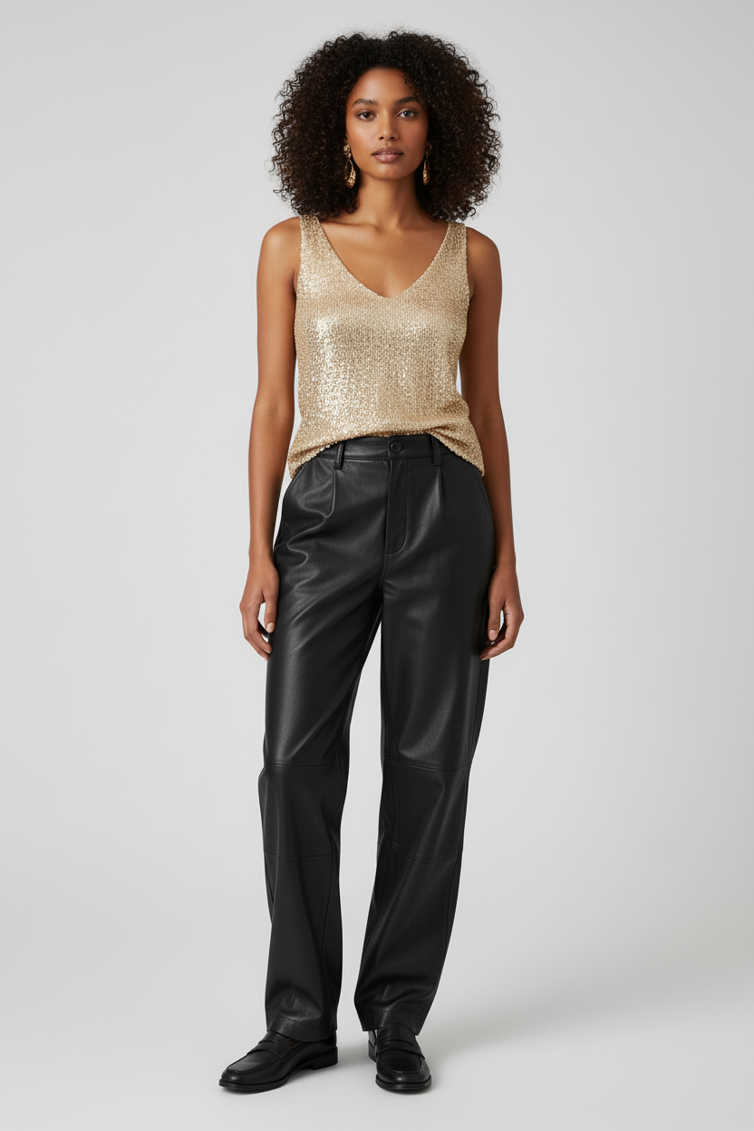 Gold sequin top front view